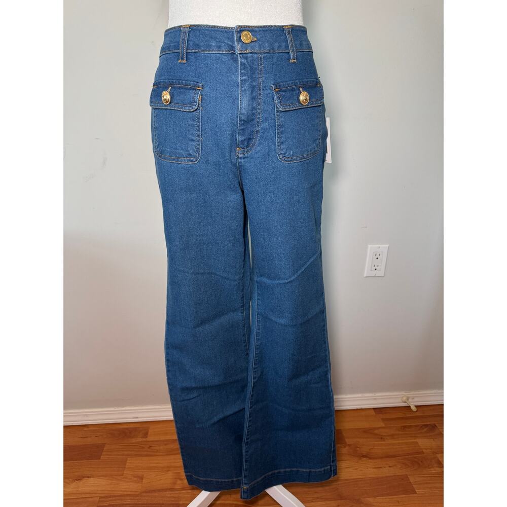 NWT Jason Wu Wide-Leg Denim Jeans – High-Rise, Gold Button Detail, Size 6